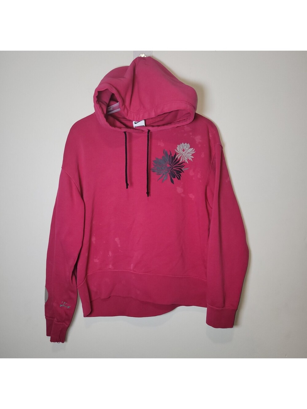 Nike Oversized Pink 'Power In Purpose' Floral Embroidered Pullover Hoodie Size S